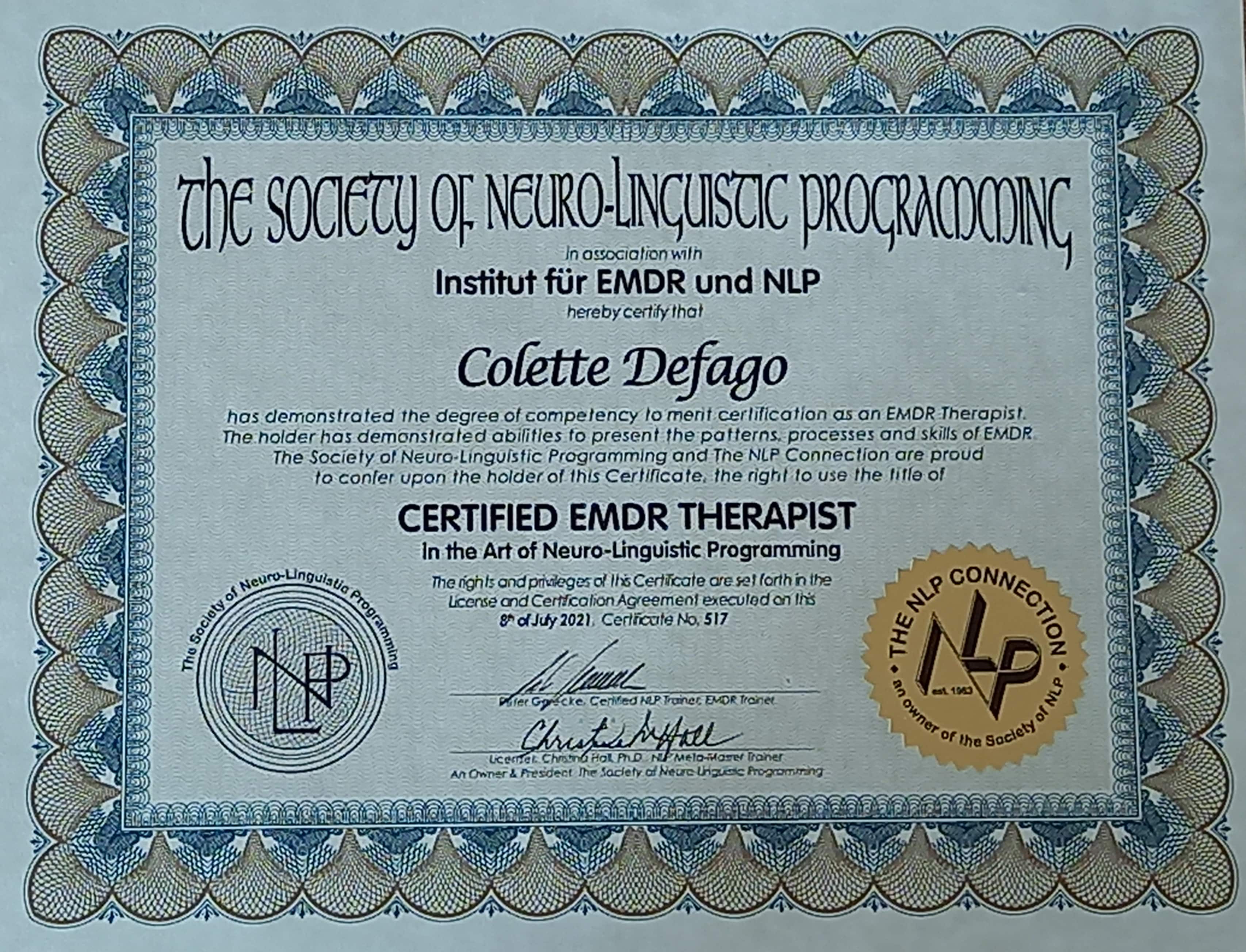 Zertifikat EMDR Therapist
